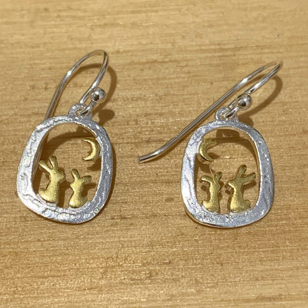 Rabbit and moon sterling silver earrings - Insideout