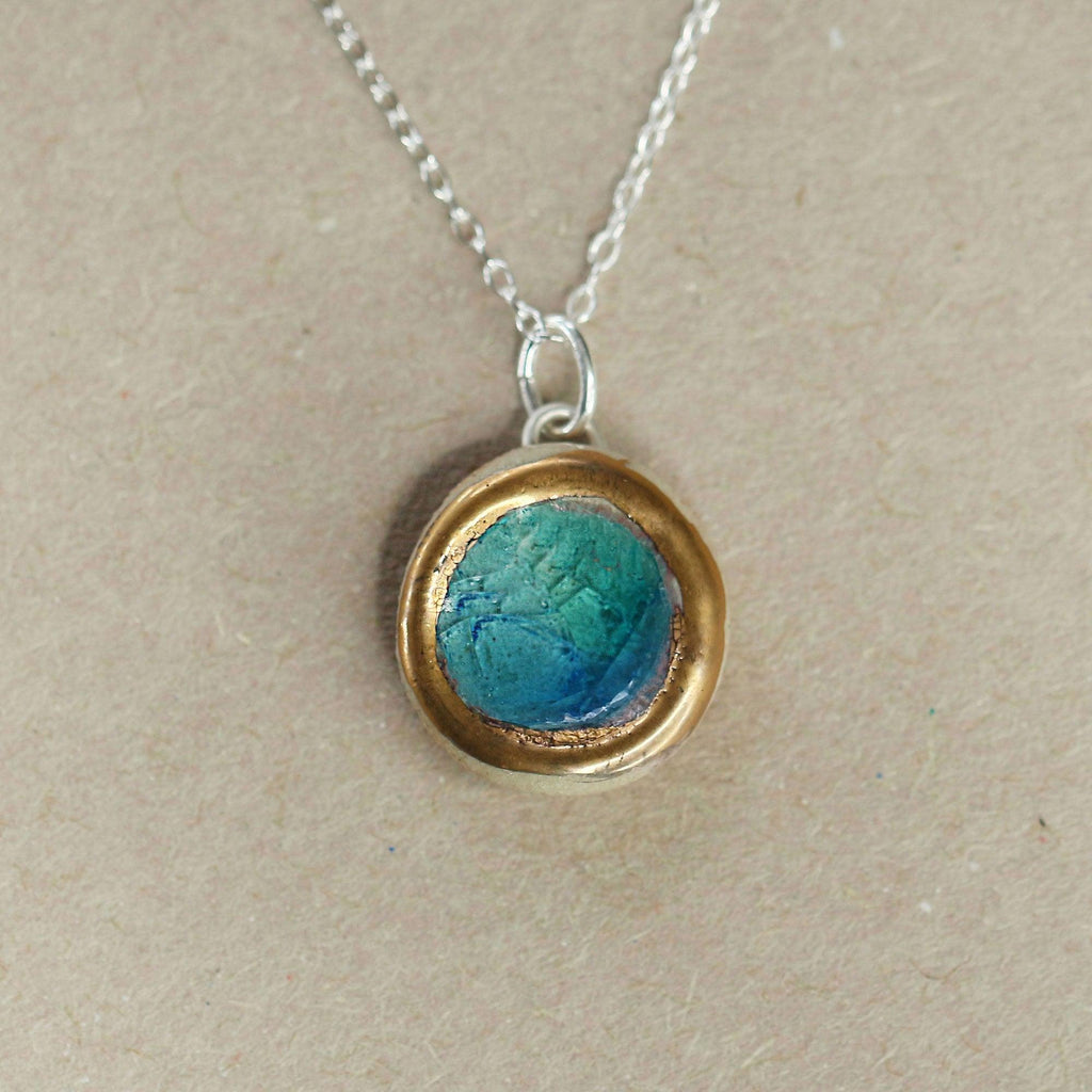 Round Blue Emerald Lagoon Sterling Silver Pendant Small - Insideout