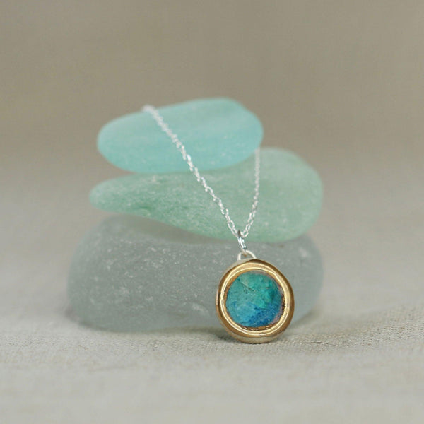 Round Blue Emerald Lagoon Sterling Silver Pendant Small - Insideout