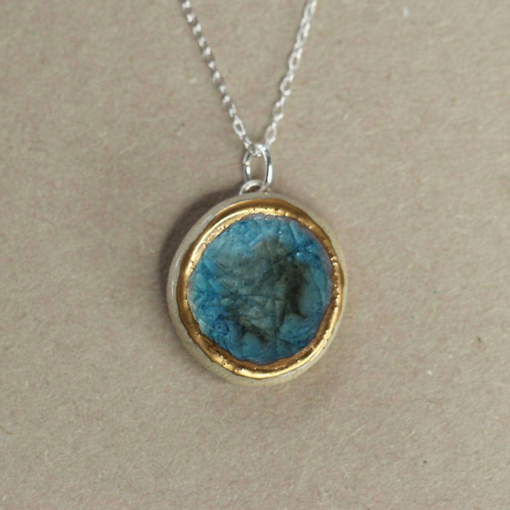 Round Blue Reef Sterling Silver Pendant Large - Insideout