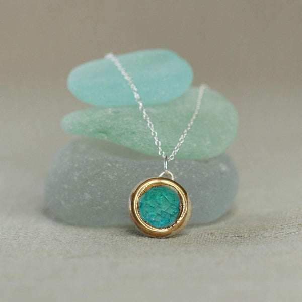 Round Emerald Turquoise Lagoon Sterling Silver Pendant Small - Insideout