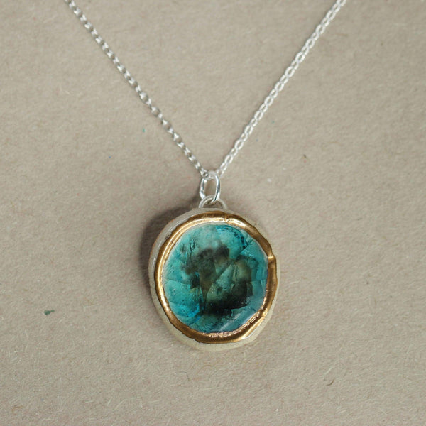 Round Turquoise Reef Sterling Silver Pendant Large - Insideout