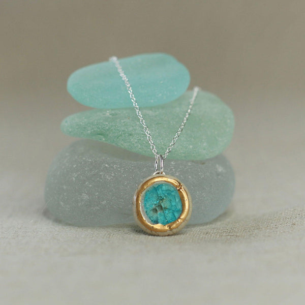 Round Turquoise Reef Sterling Silver Pendant Small - Insideout