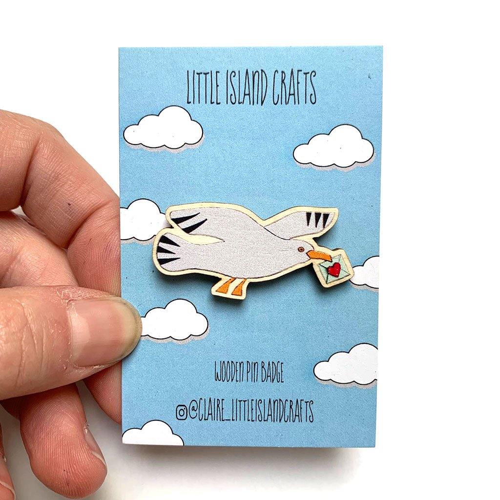Seagull Wooden Pin Badge - Insideout
