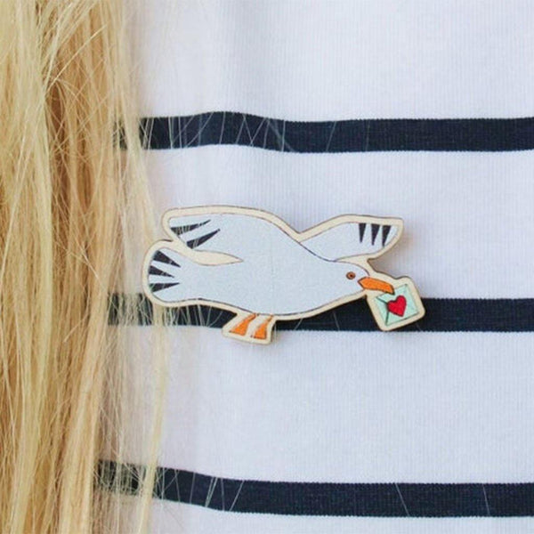 Seagull Wooden Pin Badge - Insideout