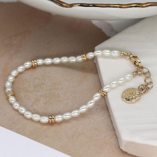 Seed Pearl Bracelet With Faux Gold Ring Spacers - Insideout