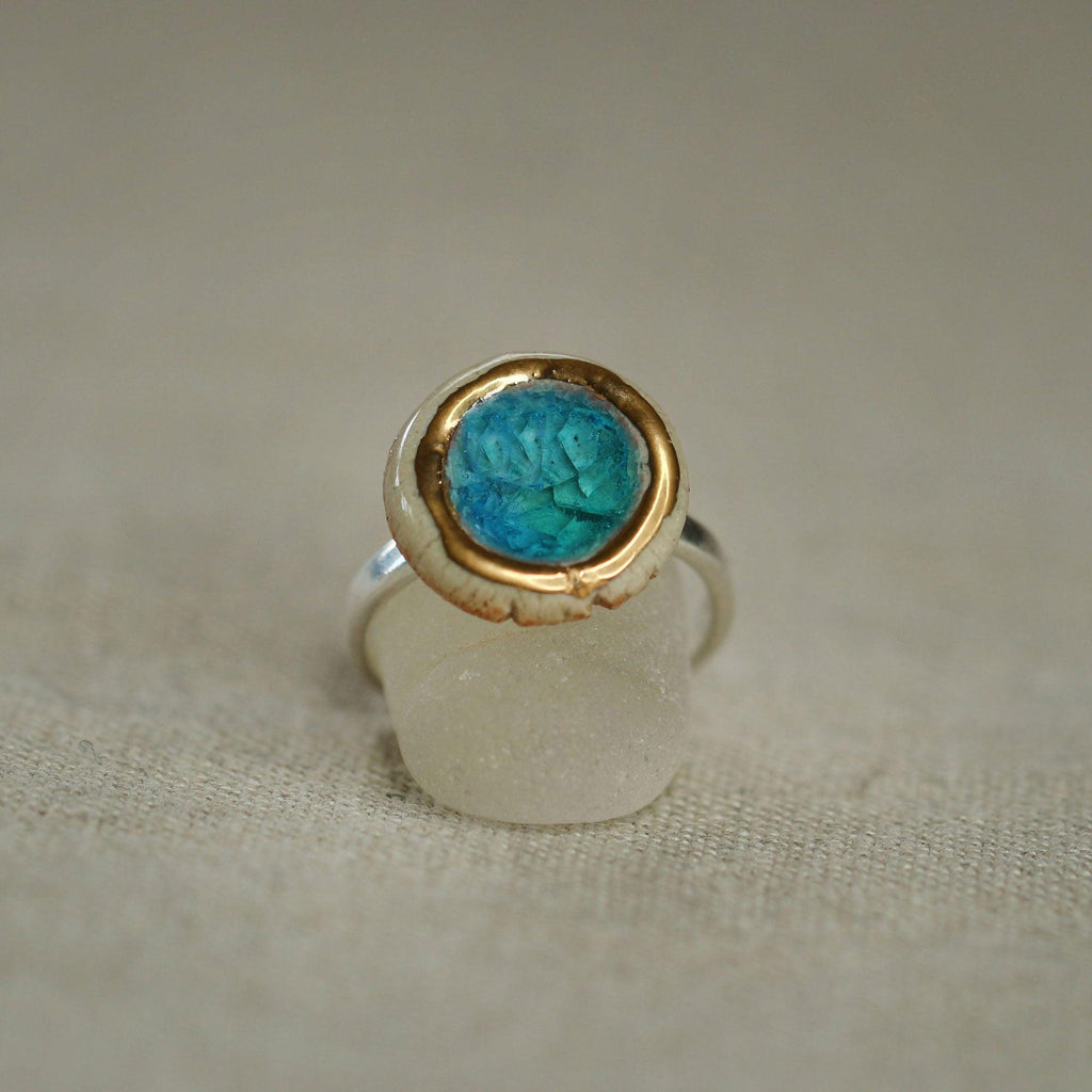 Small Round Blue Emerald Lagoon Ring - Insideout
