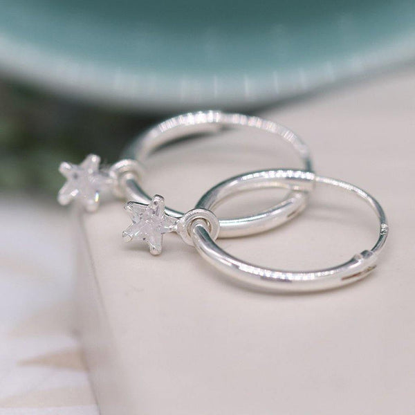 Sterling Silver Creole Hoop Earrings With CZ Stars - Insideout
