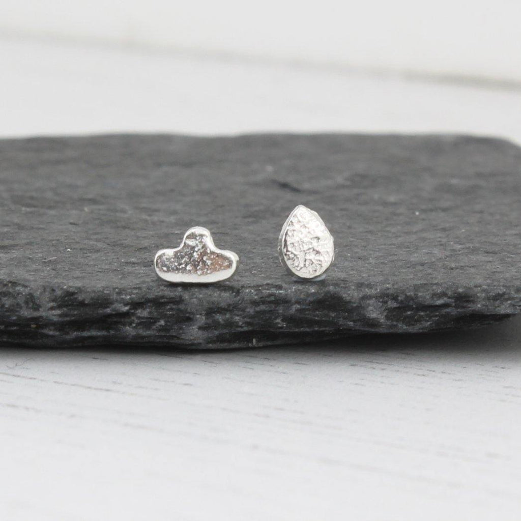 Sterling Silver Mismatch Mini Cloud And Raindrop  Studs - Insideout