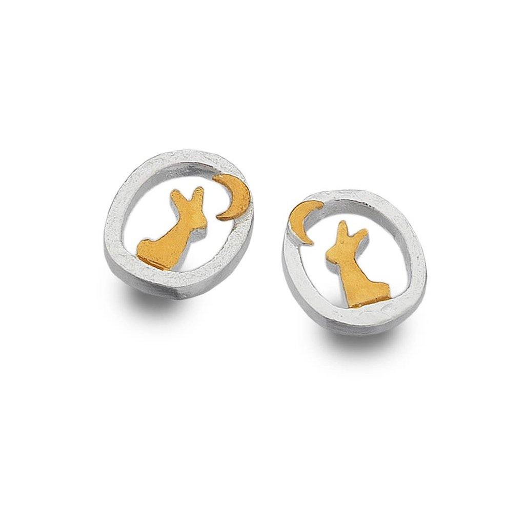 Sterling Silver Rabbit & Crescent Moon Stud Earrings - Insideout