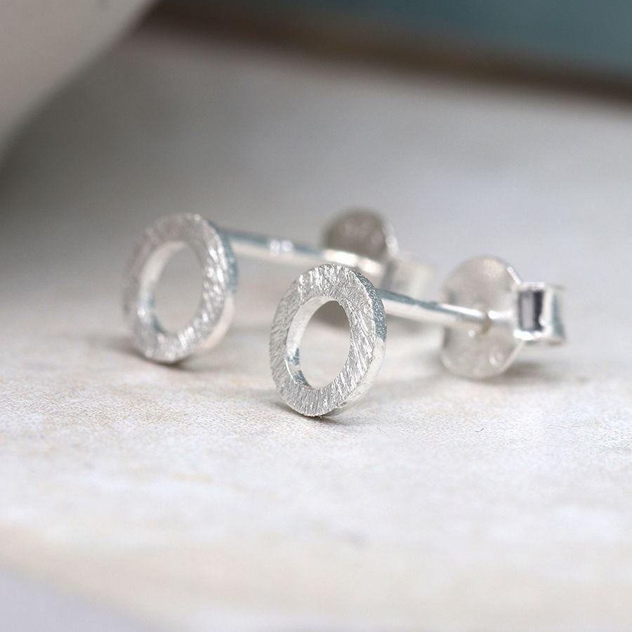Tiny Brushed Silver Circle Studs - Insideout