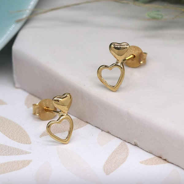 Tiny Gold Plated Double Heart Stud Earrings - Insideout