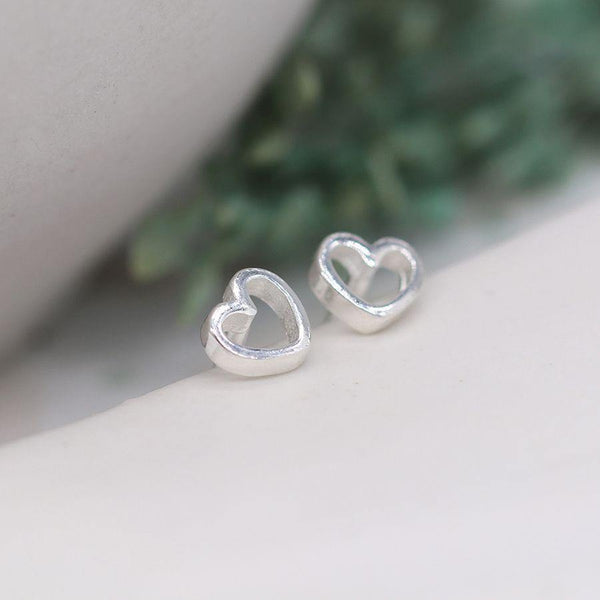 Tiny Sterling Silver Cut Out Heart Stud Earrings - Insideout