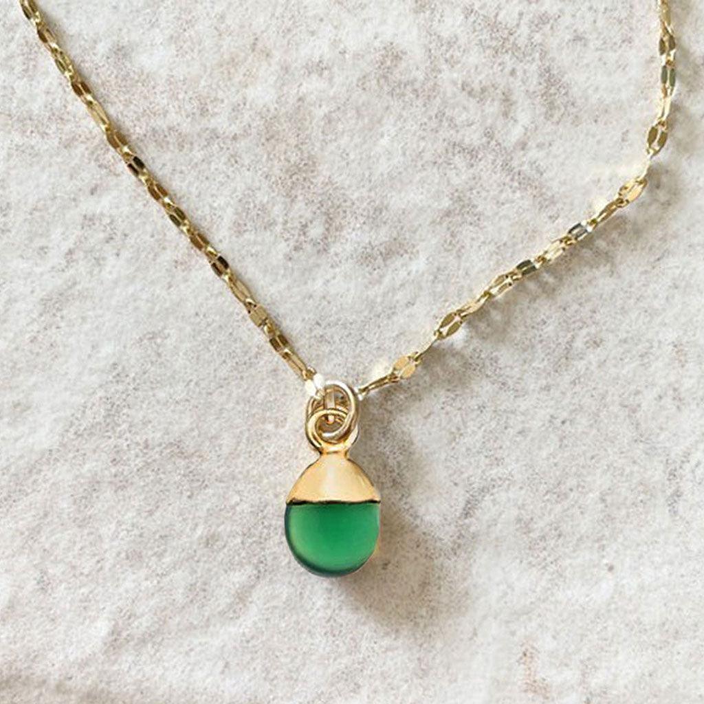 Tiny Tumbled Vintage Chain Necklace Green Agate - Insideout