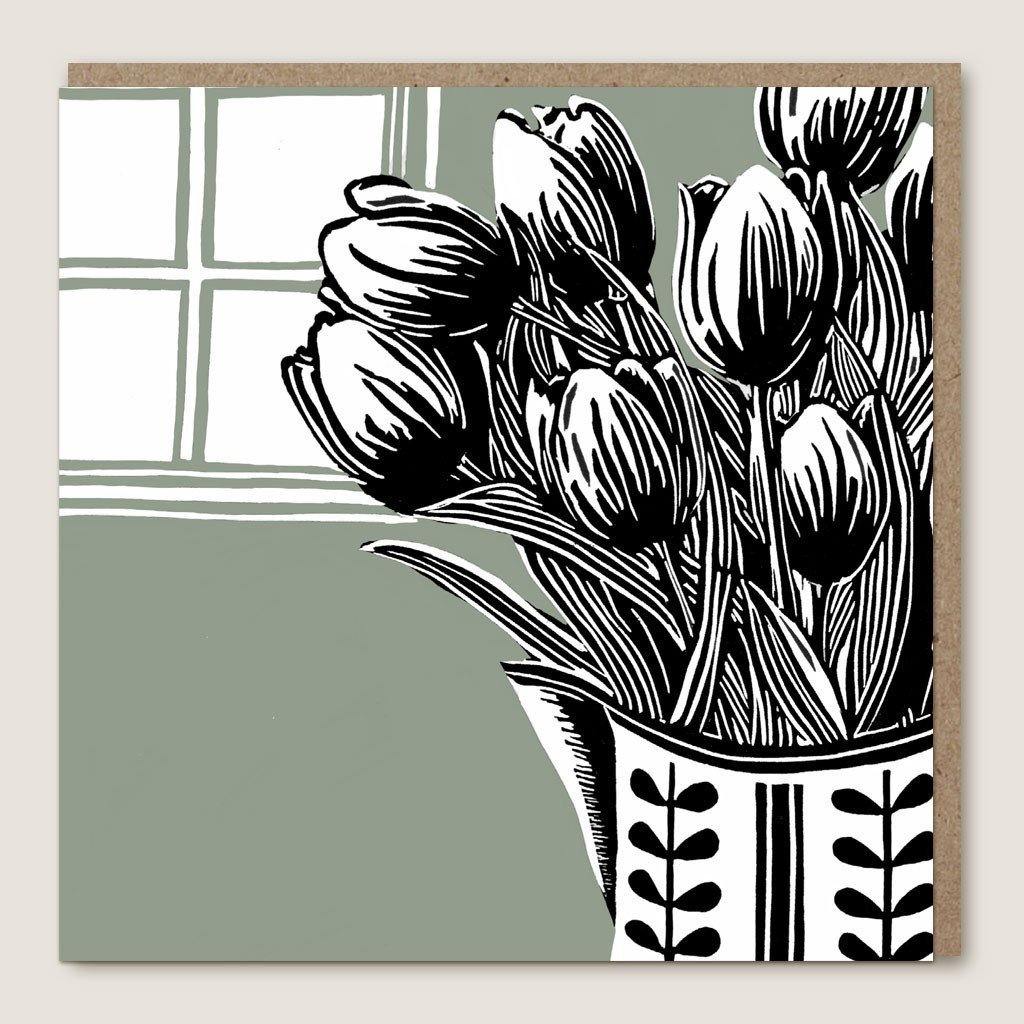 Tulips Lino Cut Card - Insideout
