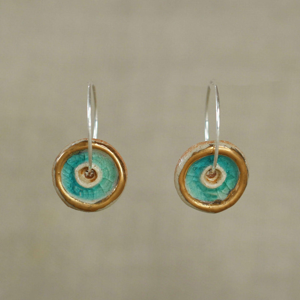 Turquoise and Gold Sterling Silver Large Hoops - Insideout