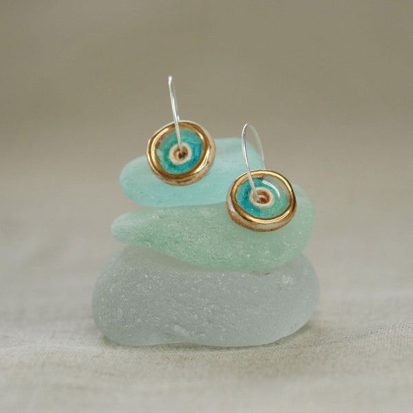 Turquoise and Gold Sterling Silver Large Hoops - Insideout