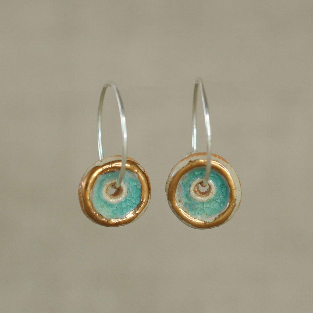Turquoise and Gold Sterling Silver Small Hoops - Insideout