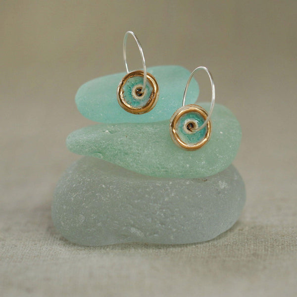 Turquoise and Gold Sterling Silver Small Hoops - Insideout