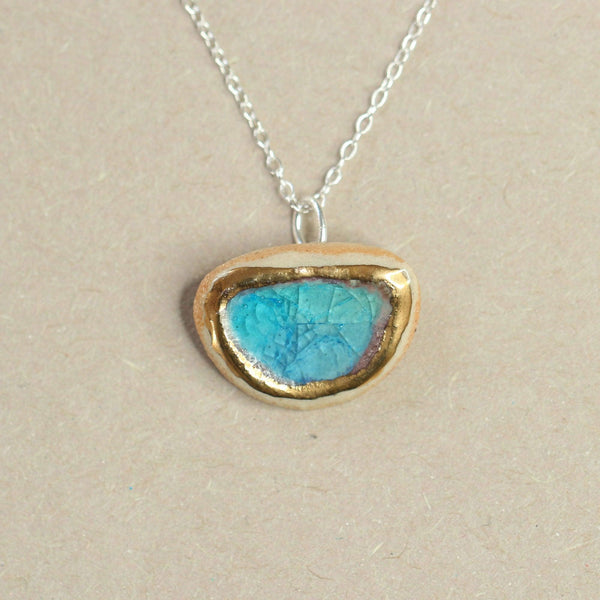 Turquoise Blue Lagoon Crescent Sterling Silver Pendant - Insideout