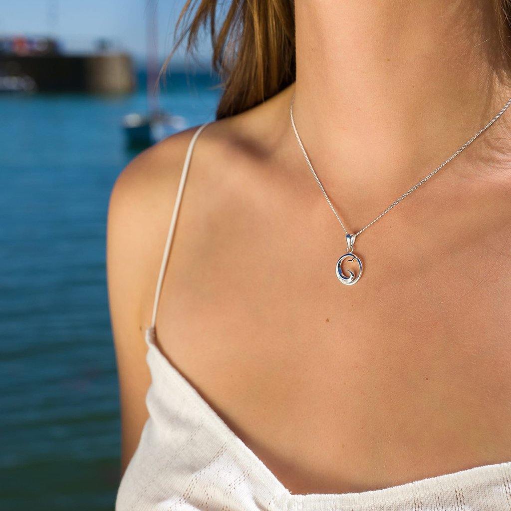Wave And Bird Sterling Silver Pendant Necklace - Insideout